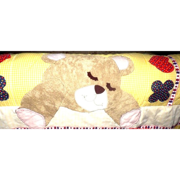 Gingham Goose 1970s Baby Quilt Blanket Handmade Teddy Bear RARE HTF Vintage Crib - Picture 1 of 10